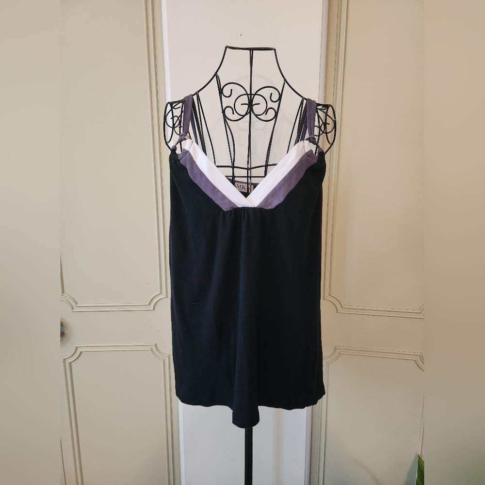 MKM Designs Black Y2k Tank Top With Wooden Ring Detail